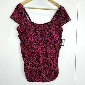 Torrid Tankini Swim Top Womens Plus Size 2X Wireless Cap Sleeve Pink Leopard NWT